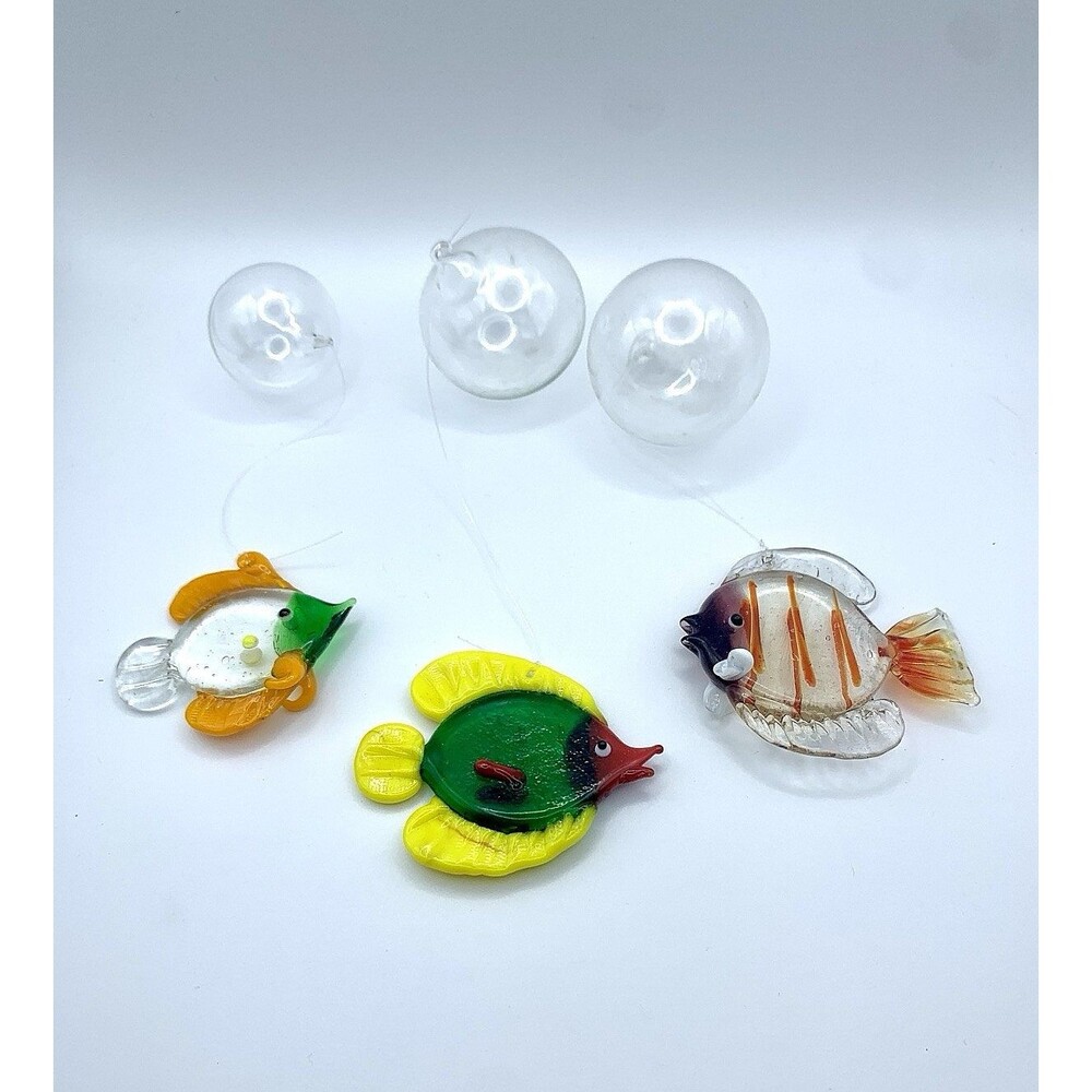 Lot of 3 LS Arts Blown Glass Floating Fish w Bubble Tropical Tank Aquarium Decor